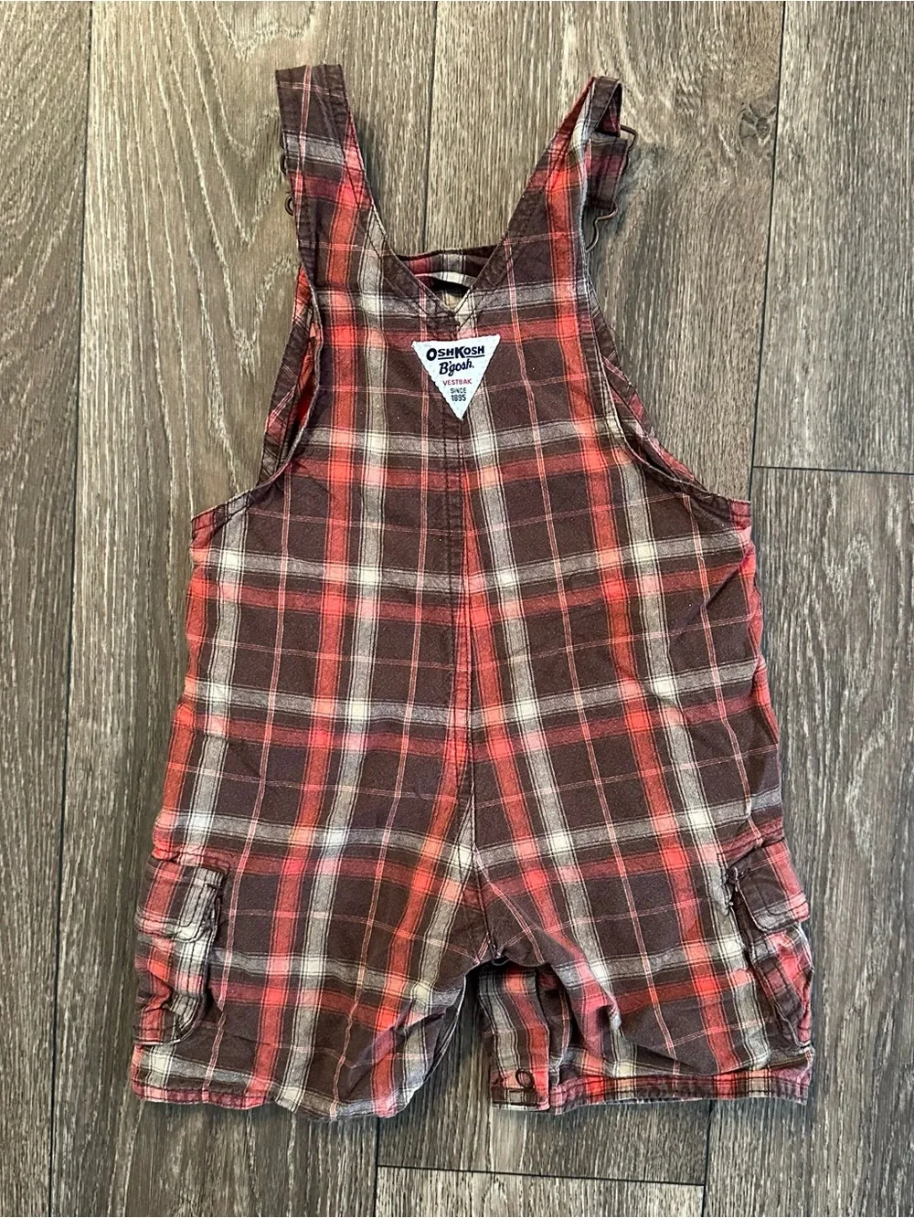 Baby Boy Oshkosh 24 Month Vestbak Orange & Brown Plaid Overalls Vintage